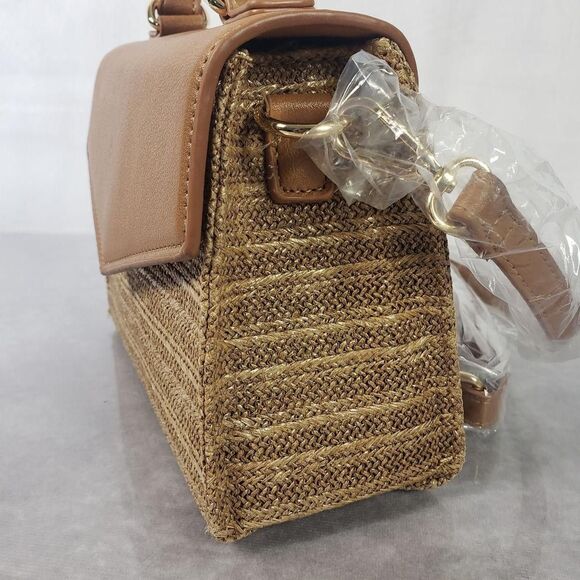 Woven Straw Crossbody Handbag Womens Tan Brown Top Handle Flap Mini Purse Raffia - Picture 3 of 10